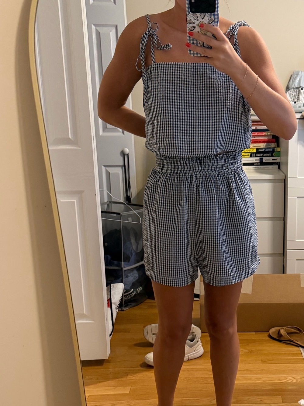 Petal & Pup Blue Gingham Tie-Shoulder Romper